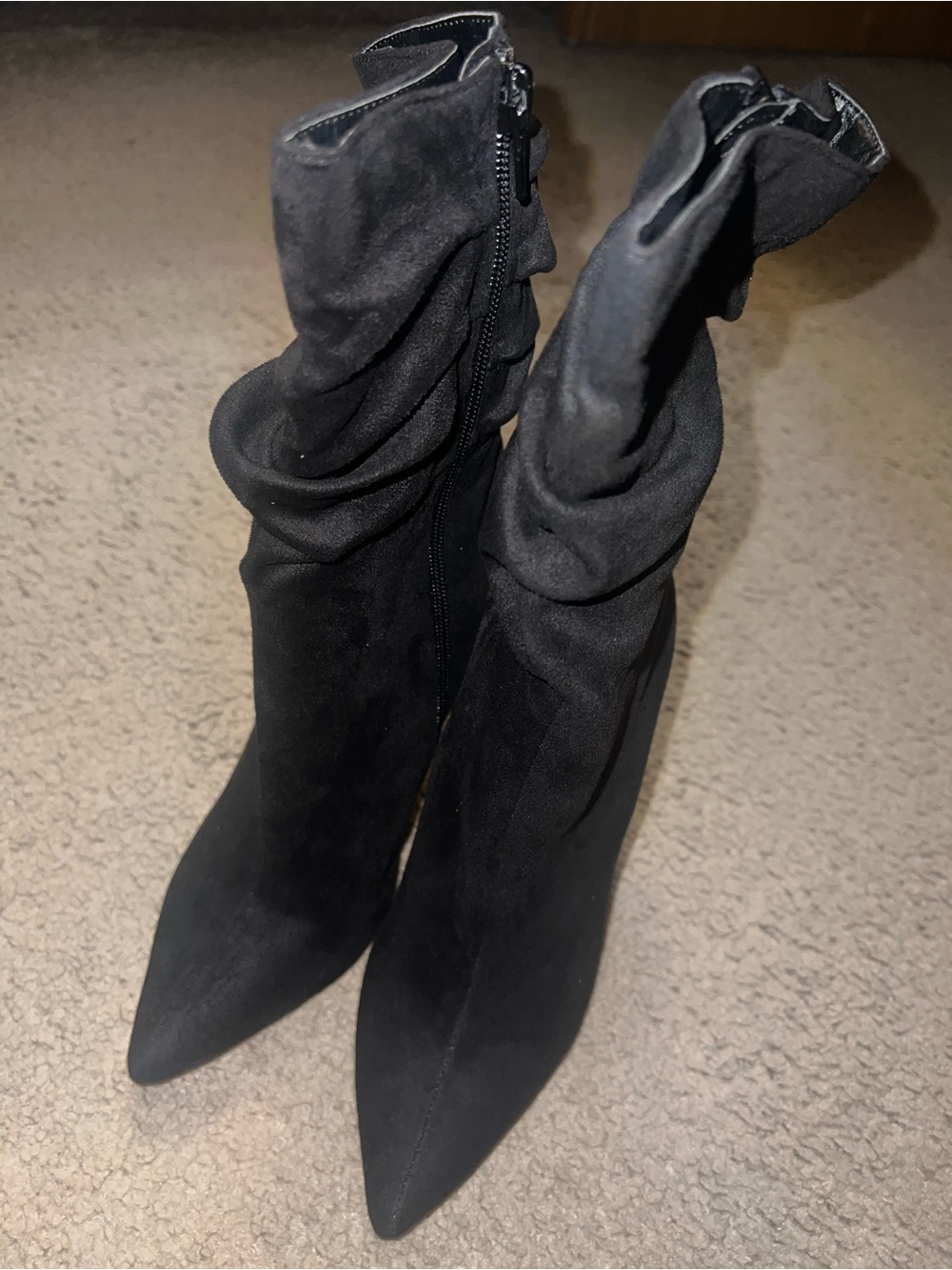 Women's Black Suede Pointed-Toe Mid-Calf Boots